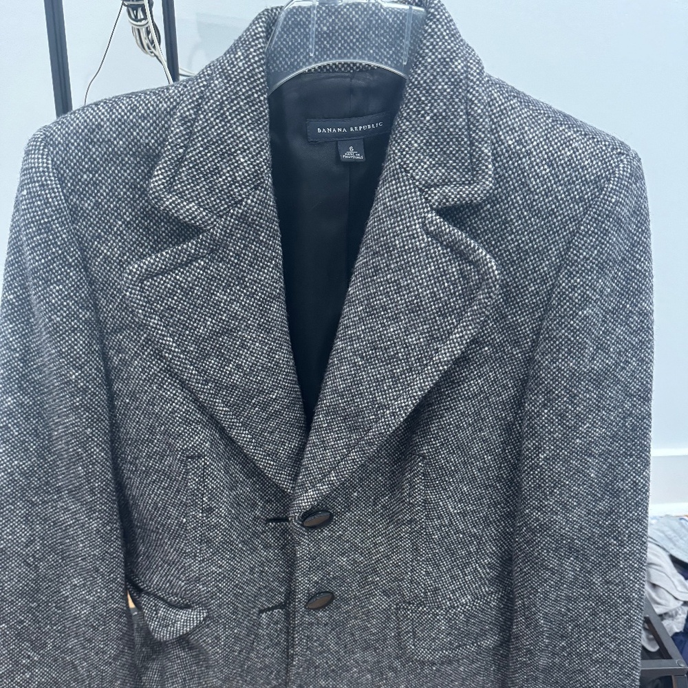 Banana Republic Women Tweed Blazer Button Size 6  Dark Grey Office Career